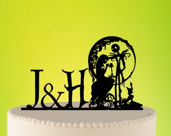 Topper per torta nuziale Jack e Sally: decorazione a forma di silhouette in acrilico