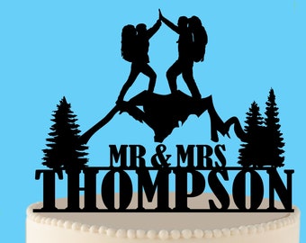 Hiking Couple Cake Topper, Outdoor Wedding, Mountain Hiking Couple, Hike cake topper, Climb wedding, Outdoors cake topper