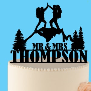 Hiking Couple Cake Topper, Outdoor Wedding, Mountain Hiking Couple, Hike cake topper, Climb wedding, Outdoors cake topper