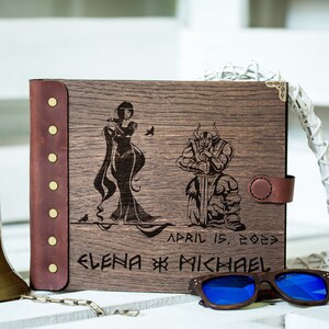 Viking Wedding Guest Book: Personalized Wood & Leather Photo Album