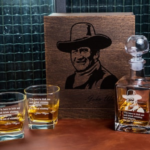 Whiskey decanter gift set John Wayne quote Personalized gift for dad whiskey glass set in wood box Christmas gift for him