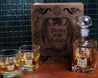 Lágrimas de mis jugadores, Juego de maestro Set de regalo de whisky personalizado, Decantador + vasos de whisky