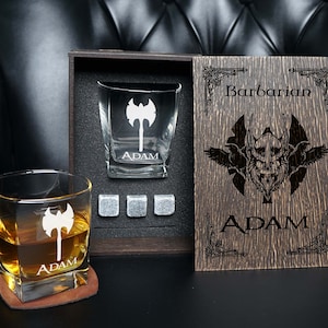 Personalized Whiskey Gift Set: Engraved Glass, Coaster & Wood Box