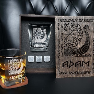 Viking ship Personalized whiskey gift set Viking drakkar unique gifts for dad birthday Father&#39;s day gift from daughter gift for him