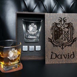 Set de regalo de whisky en caja de madera, set de whisky