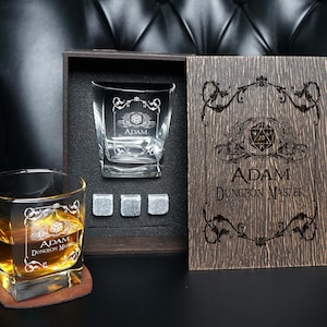 Game Master Personalized whiskey gift set in wood box, groomsmen gift
