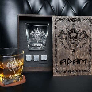 Personalized Viking Whiskey Glass, Viking Nordic Symbols, Whiskey Glass set gift box anniversary gift for him Christmas gift