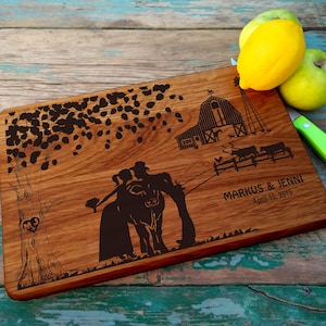 Cutting Board farmer wedding gift / farmer Country Wedding Couple with cow /Tractor Wedding / farmer