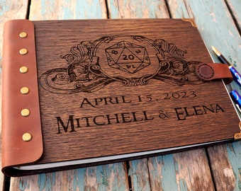 Game Master Wedding Guest Book: Rustic Leather & Wood, Personalized