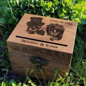 Boîte de cartes-cadeau de mariage Halloween, boîte de cartes de mariage avec fente, cadeau de mariage unique pour couple, cadeau de jeunes mariés, boîte de cartes en bois rustique