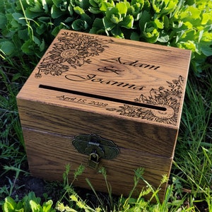 Caja de madera para tarjetas - Caja para tarjetas de boda - Boda de girasol, caja para tarjetas con ranura, caja para tarjetas con cerradura