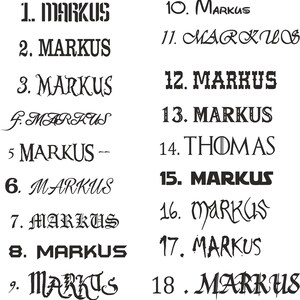 Puede incluir: Una colecci&oacute;n de 18 versiones manuscritas diferentes del nombre "Markus" en tinta negra sobre fondo blanco. El nombre est&aacute; escrito en varios estilos, incluyendo cursiva, letras may&uacute;sculas y una combinaci&oacute;n de ambas.