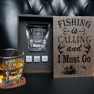 Angeln ruft Whisky-Geschenkset, personalisiertes Whiskyglas, bestes Vatergeschenk, Weihnachtsgeschenk für Vater