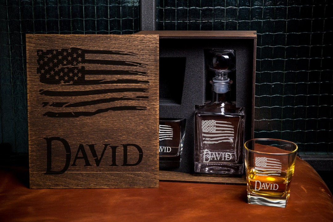 American Flag Whiskey Decanter Set Christmas Gift for Husband Unique ...