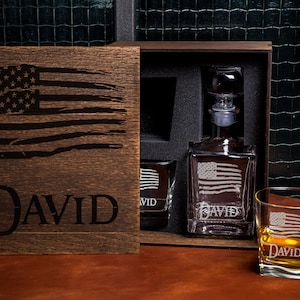 American flag whiskey decanter set Christmas gift for husband unique gift for him whiskey bourbon glasses retirement gift for dad