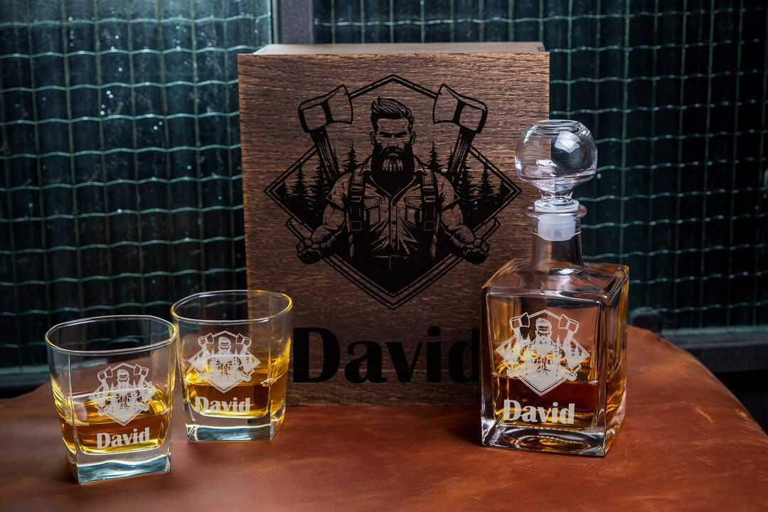 Whiskey Bourbon Decanter Set Woodman Gift Lumberjack Gifts Etsy