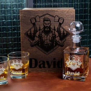 Whiskey bourbon decanter set woodman gift, lumberjack gifts for men, Christmas git for him, Father day gift, gift for dad bourbon decanter