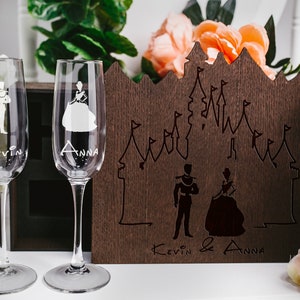 Champagne Toasting Glasses set in wood box, wedding Engraved Champagne Flutes, engraved personalized glasses wedding gift for couple
