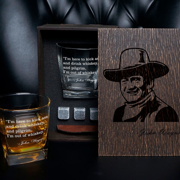 John Wayne Quote Whiskey gift set, Bullets Quote, whiskey glass