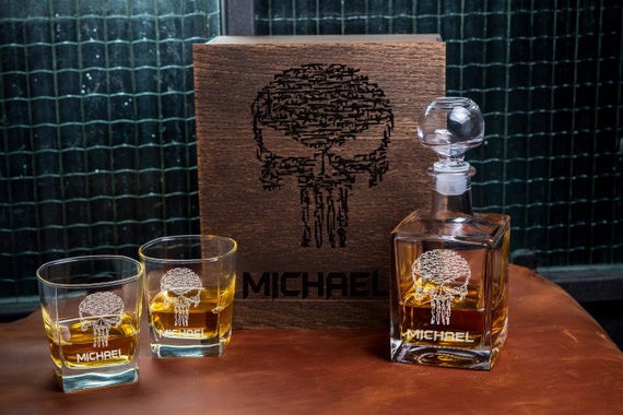 Coffret Whisky Cadeau Homme Couple, Idee Cadeau Noel Homme Femme Original,  2 Verre a Whisky, 6 Pierre a Whisky & 1 Pinces, Whisky Coffret Cadeau