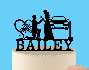 Mechaniker Cake Topper Personalisierte Auto Mechaniker Hochzeitstorte Topper Paar Cake Topper Braut Ziehen Bräutigam Cake Topper für Hochzeit