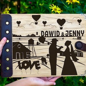 Personalized Wood Wedding Guest Book: Rustic Photo Album