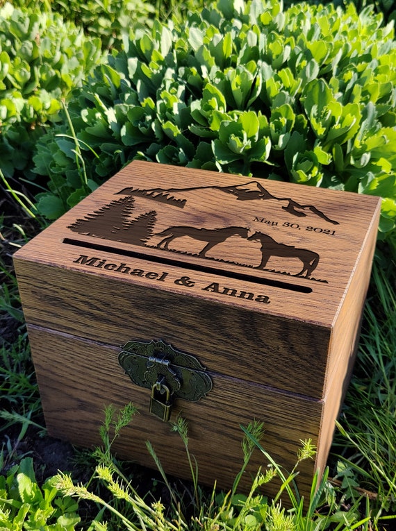 Scatola Per Biglietti Di Nozze In Legno - Decorazione Rustica Con Serratura - Foto 2