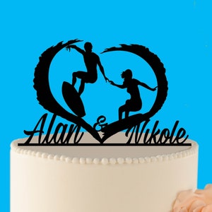 Surfing wedding cake topper, surfboards topper, surfing topper, silhouettes topper, surfing wedding