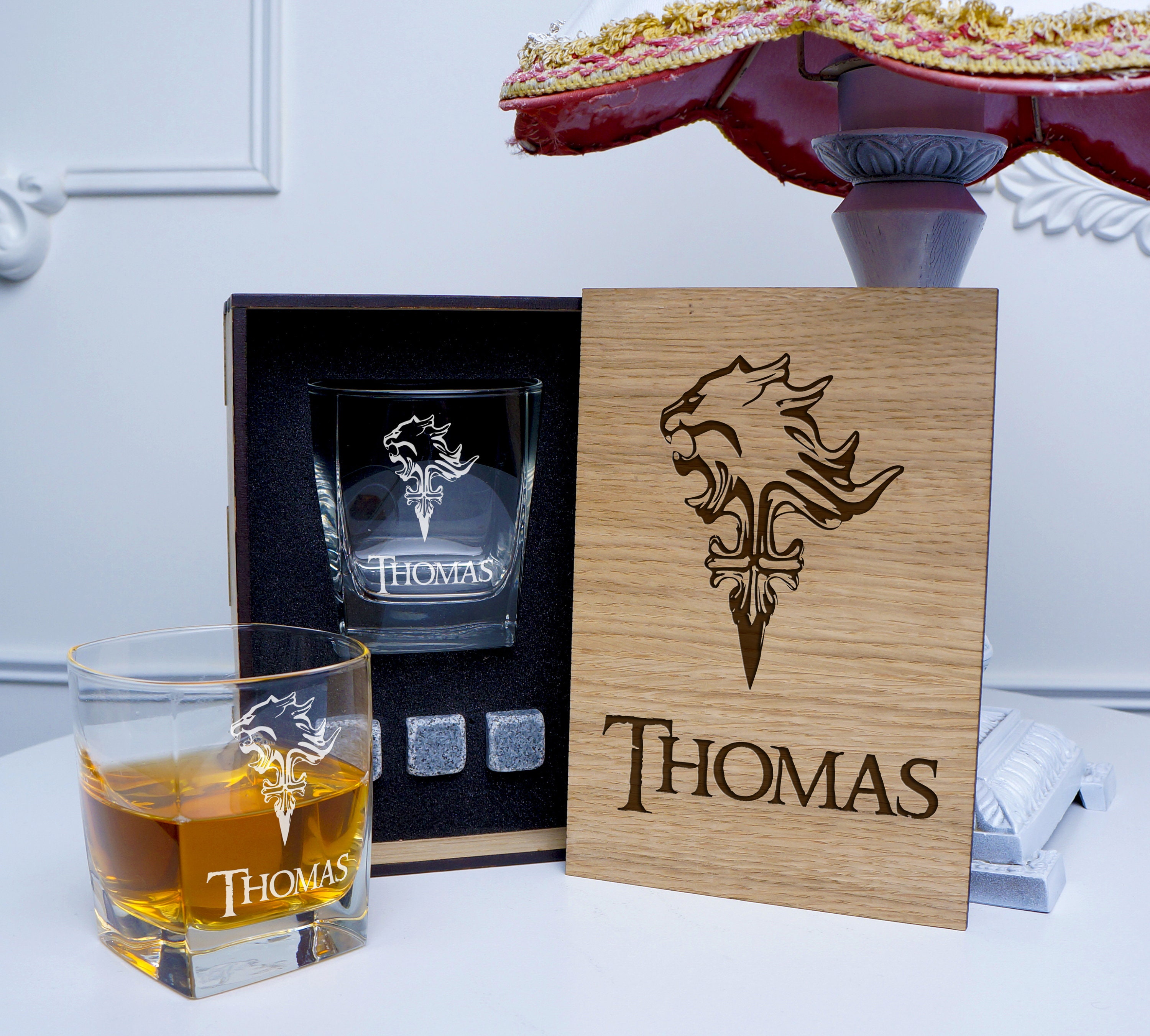 Whiskey Gift Set Fantasy Personalized Gift Set in Wood Box | Etsy