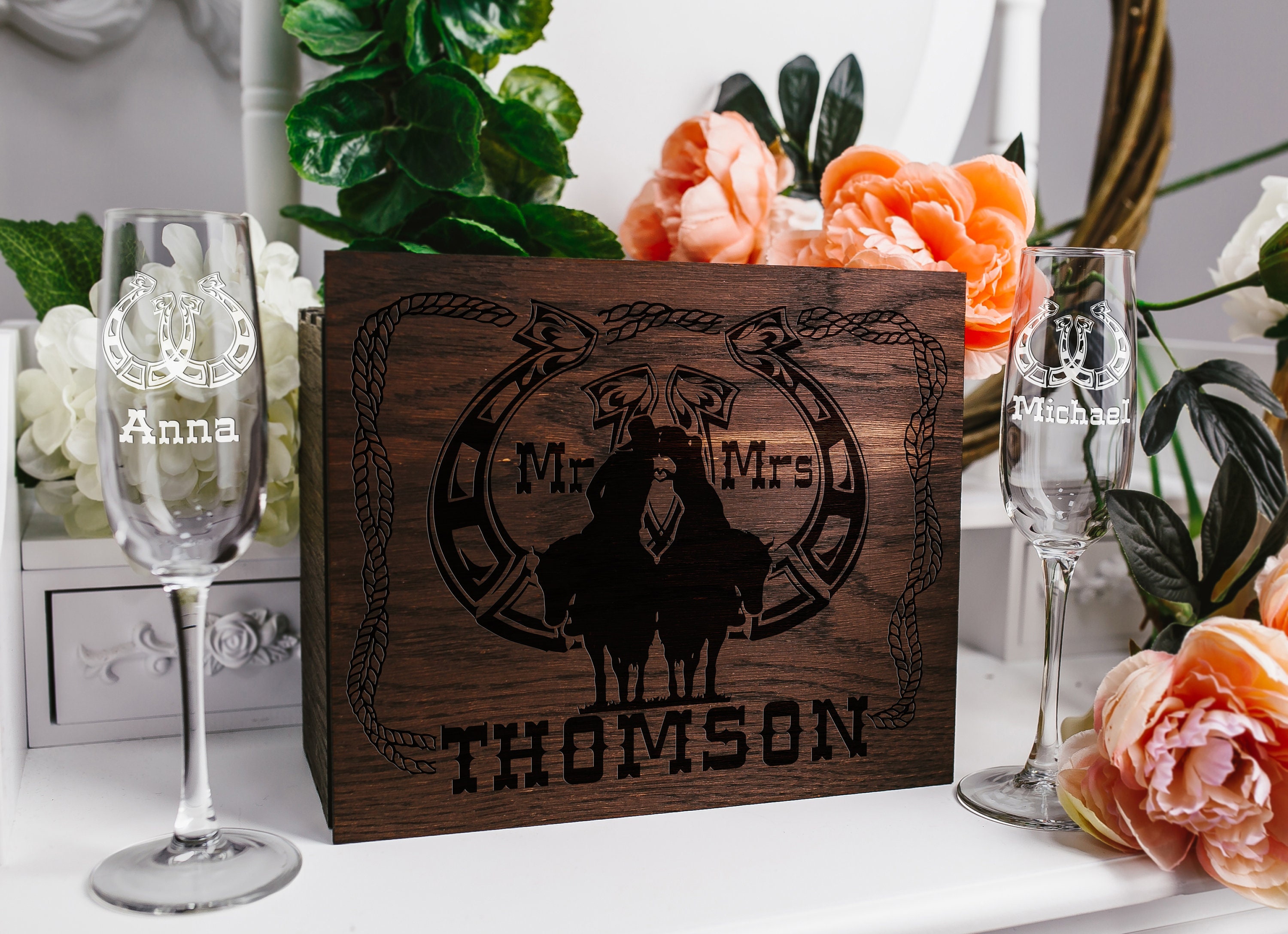Country wedding glasses Champagne Toasting Glasses, farmer wedding Toasting Flutes cowboy wedding gift for couple rustic wedding