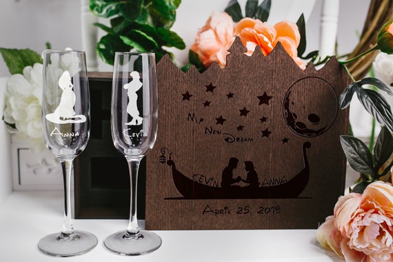 Rapunzel Wedding Set Of 2 Champagne Toasting Glasses In Wood Etsy