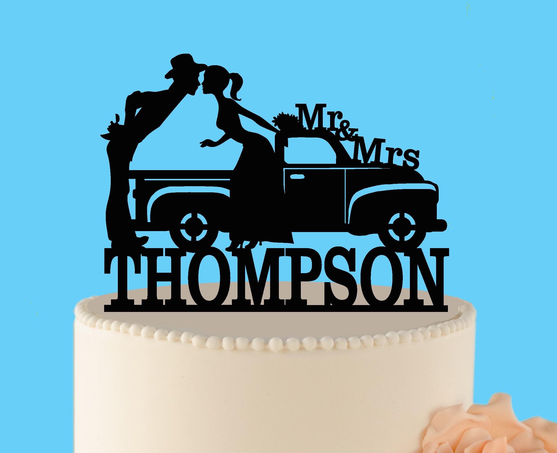 Country Wedding Couple With Cow Tractor Wedding Cake Topper Etsy