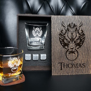 personalized whiskey gift set in wood box