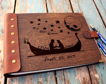 Rustic Wedding Guest Book, Personalized Wood & Leather Album