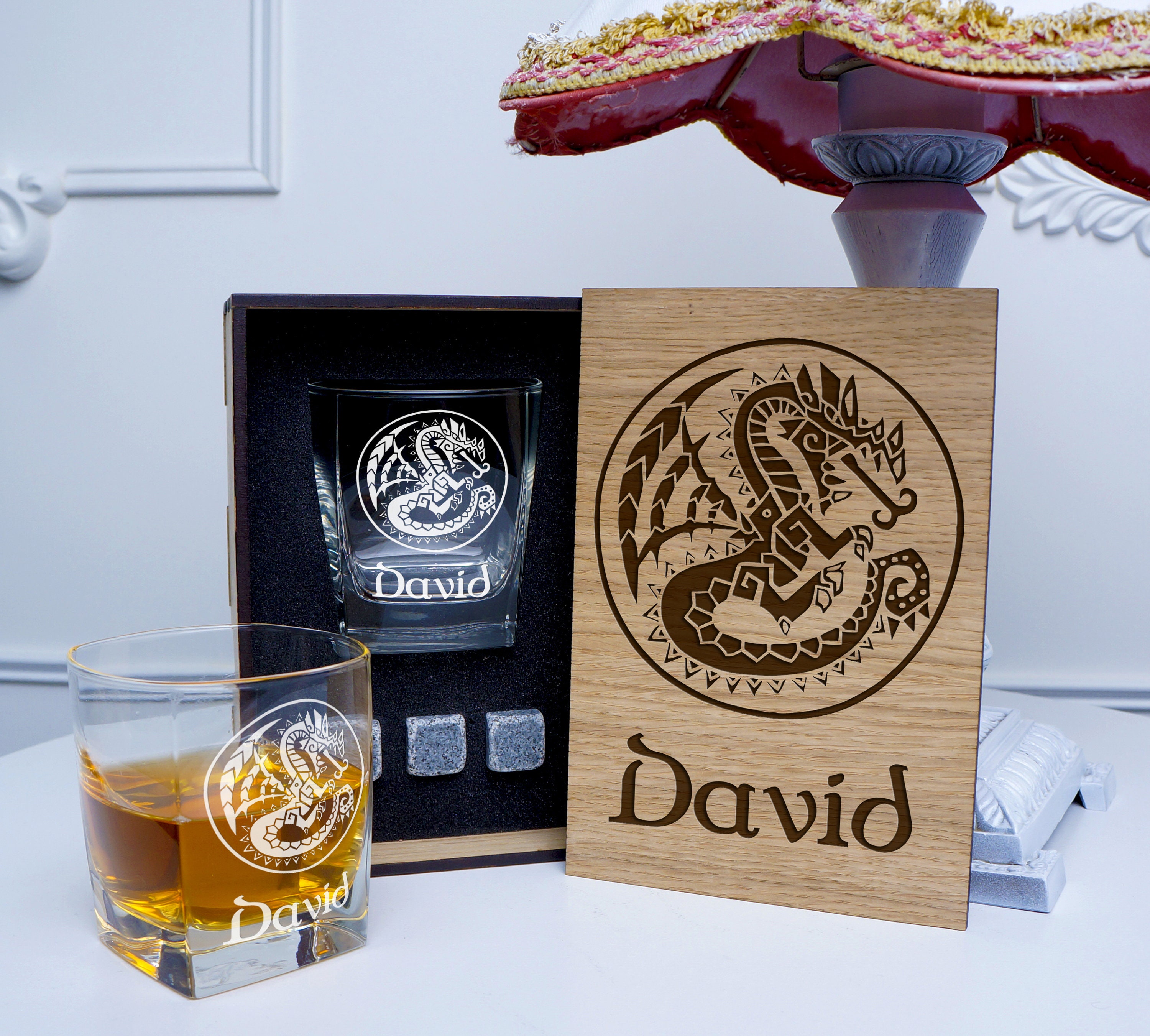 Personalized Gift Whiskey Gift Set in Wood Box Glass Gifts - Etsy