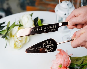 Personalized Viking gift Wedding Gift Cake Cutting Set Knife Server Engraved Cake Cutter Serving Set Bridal Shower Gift engraved gifts