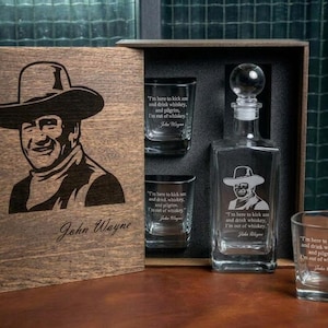 Personalized Whiskey Decanter Gift Set: Quote, Engraved Wood Box