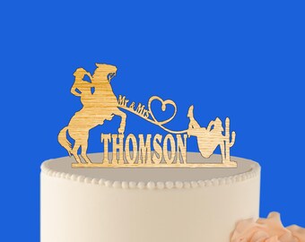 FREE SHIPPING Montana Silouette Cowboy Cowgirl Horse wedding heart cake topper personalized custom first names and date