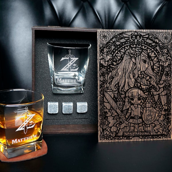 Coffret cadeau de whisky personnalisé Dessous de verre et pierres à whisky en verre gravées dans une boîte en bois Ensemble de verres à whisky Cadeaux pour garçons d'honneur Cadeaux d'anniversaire pour lui