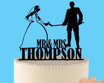 Personalized Hockey Wedding Cake Topper: Acrylic Mr & Mrs