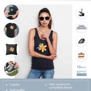 May include: A pack of 10 dark transfer paper sheets for laser printers. The paper is 8.5 inches by 11 inches and is suitable for use on cotton fabrics. The paper is thin and breathable, and it can be stretched without cracking. The paper is also colorfast and durable.