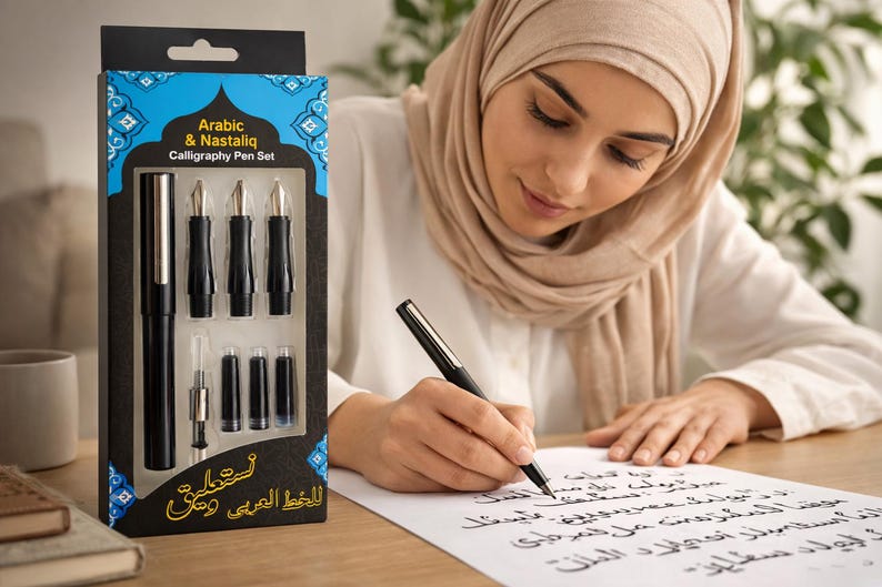 Arabic and Nastaliq Bamboo like Calligraphy Fountain Pen Set Qalam Style For Arabic, Farsi, Urdu & Hebrew Scripts image 3