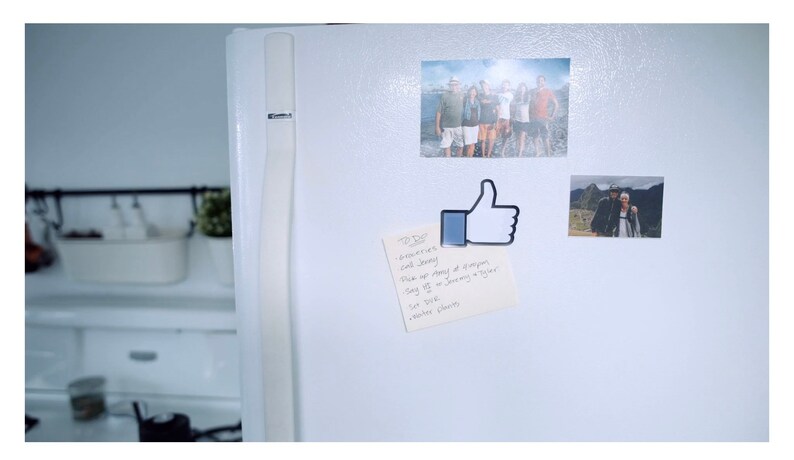 May include: A white refrigerator with a blue thumbs up magnet, a handwritten note, and two photos. The note says "To Do: Groceries, Call Jenny, Pick up story at Kroger, Say hi to Jeremy & Tyler, See you, Have a great day!"