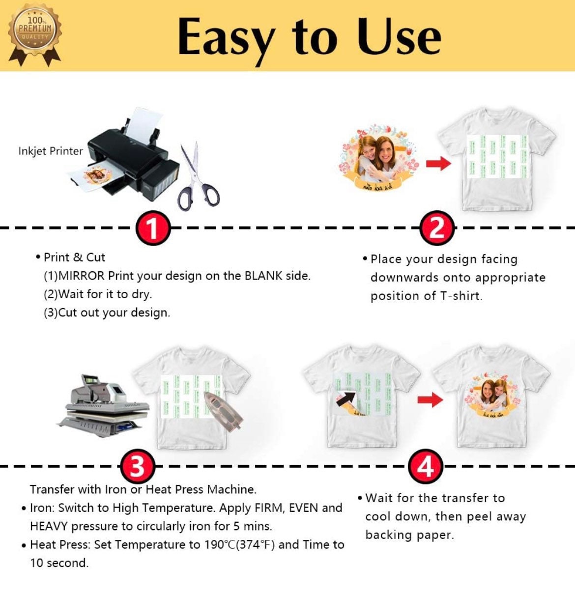 Laser Iron on Transfer Paper for Light Colored Fabrics US Letter Size ...