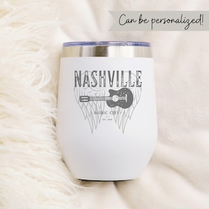 Vaso de vino de acero inoxidable de 355 ml de Nashville Music City - Taza de viaje para amantes de la música country, recuerdo de Tennessee