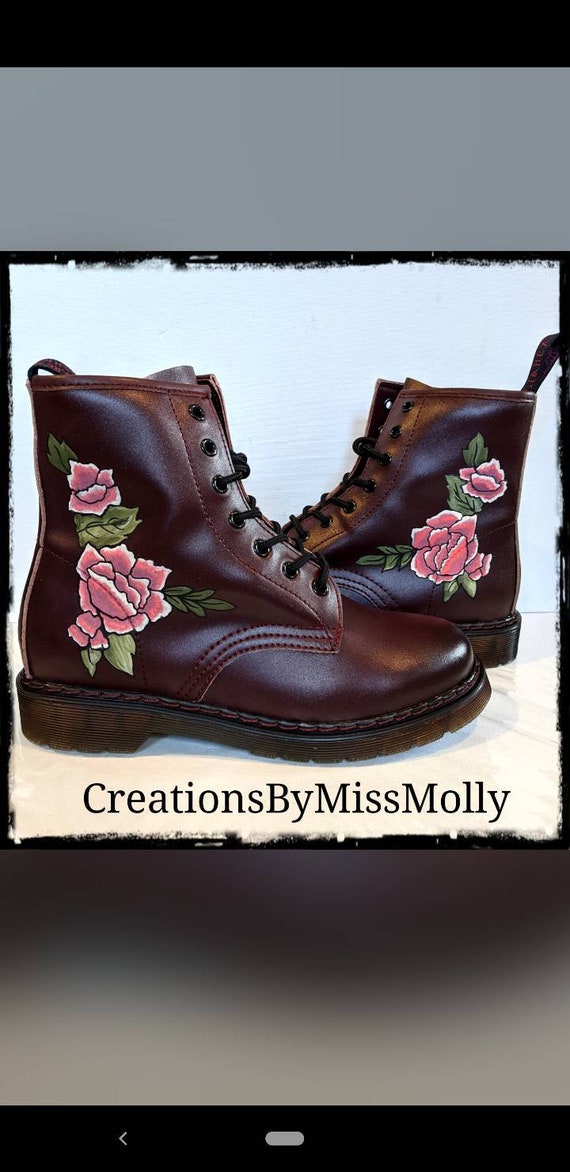 Customised Handpainted Flower Red Lace up Boots/dr Martens - Etsy