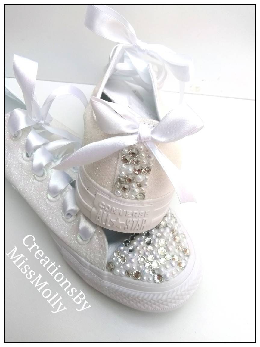 Customised Converse Mono All White Converse Rhinestone Converse