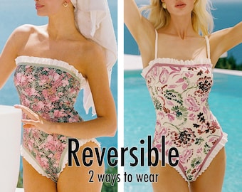 REVERSIBLE One piece swimsuit bathing suits monokini floral tropical swimsuits on sale cute swimsuits for women plus size ROPANNABELLE
