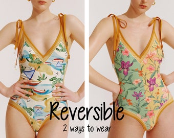 REVERSIBLE Badeanzug Badeanzug Badeanzüge Monokini floralen tropischen Badeanzüge zum Verkauf niedliche Badeanzüge Frauen plus Größe ROPKRISTINA