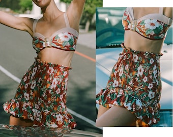 Shirred Skort Shop cute modest swim skirts and match our swimsuits swim skirts in vintage style and tropical floral skirts SKLEDASHIRRED